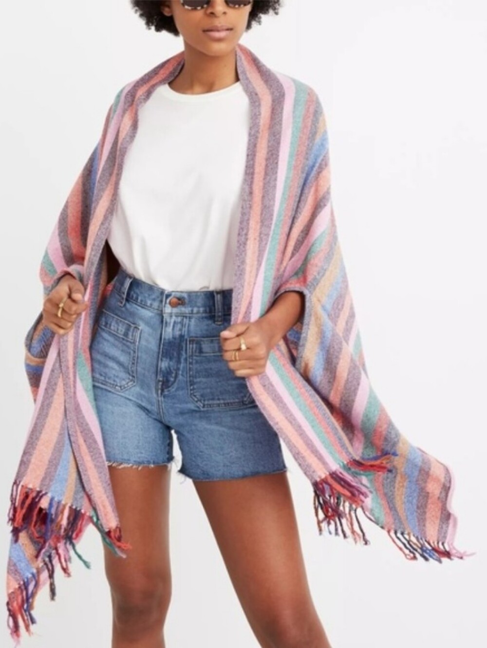 NWT Madewell Rainbow Stripe Cape Scarf Silk Cotton